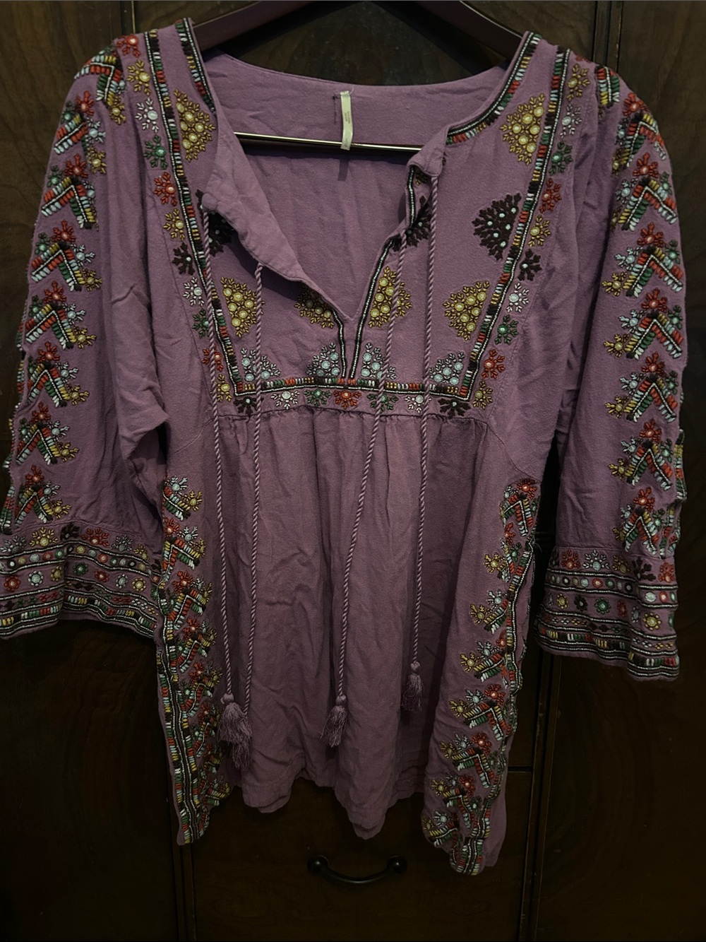 Free People Mauve Purple Embroidered Boho Tunic